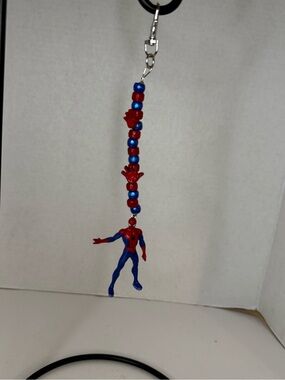Spiderman Red & Blue Beaded Charm Keychain